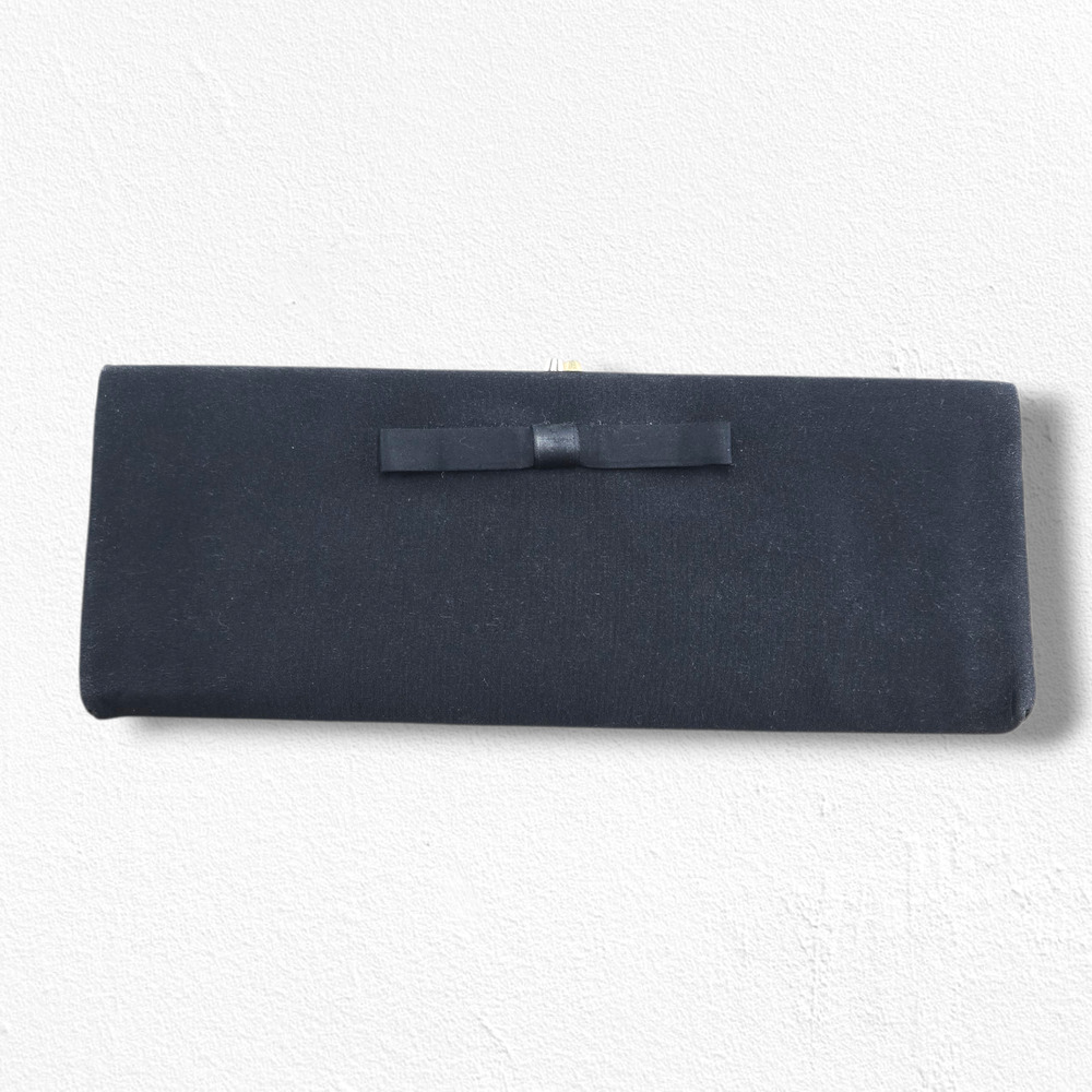 1940s Vintage Black Evening Clutch Kiss Lock Vintage Slim Formal Handbag USA - Picture 12 of 12